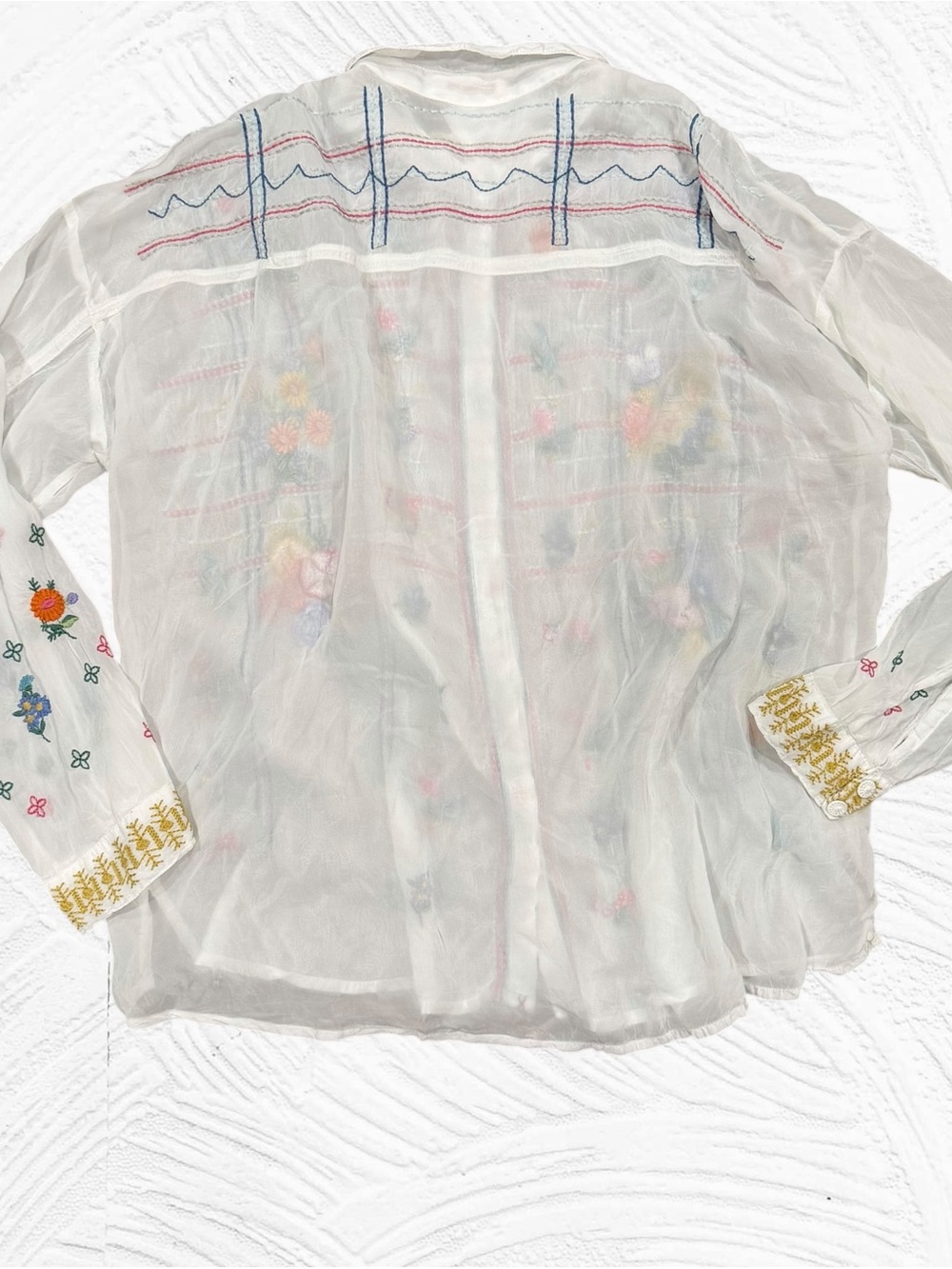 Johnny Was Renn Blouse Medium White Heavy embroidery Floral Long Sleeve Rayon - Picture 3 of 6